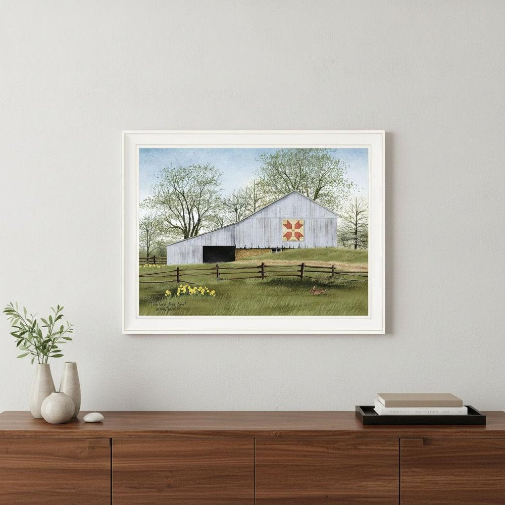 Tulip Quilt Block Barn 3 White Framed Print Wall Art