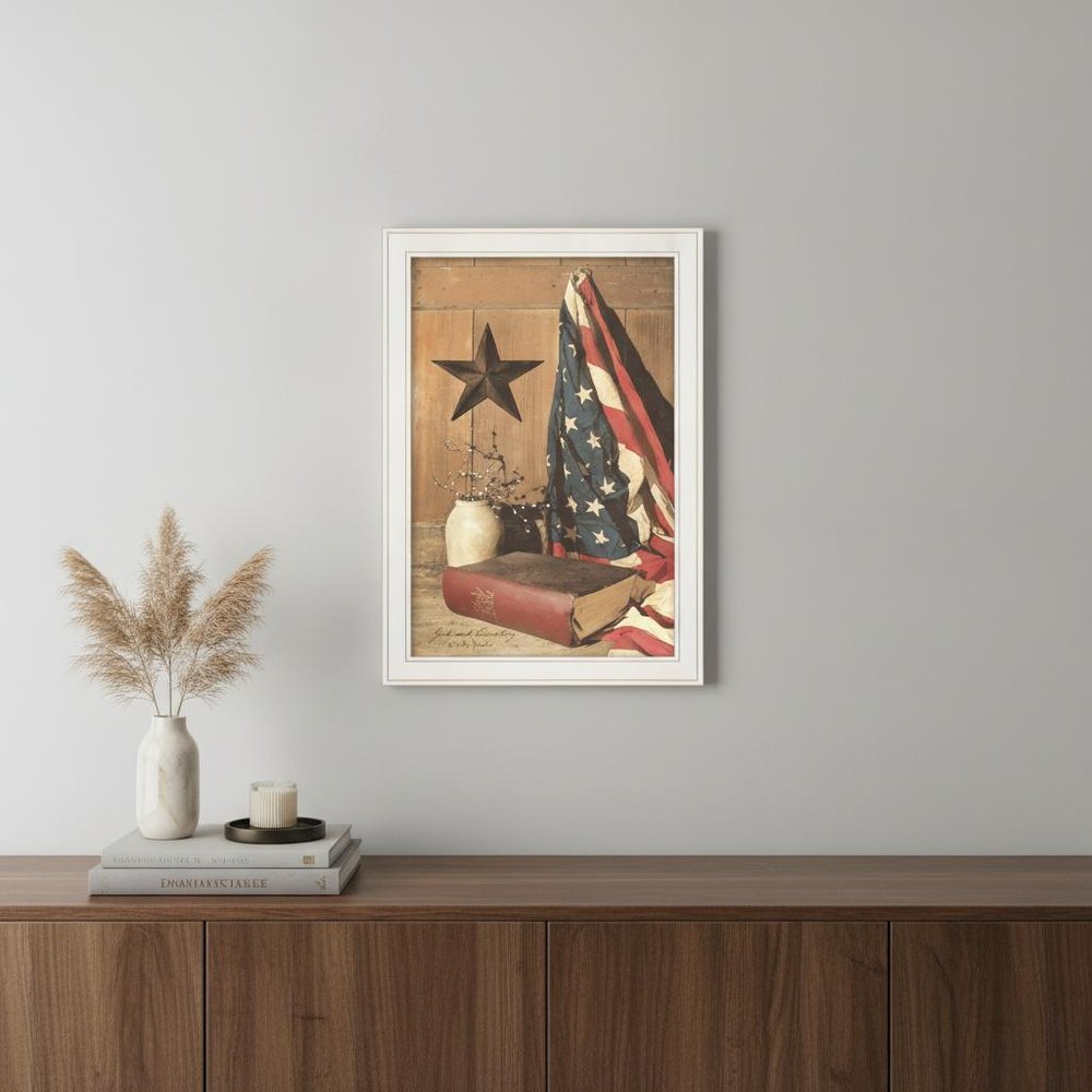 God and Country 4 White Framed Print Wall Art
