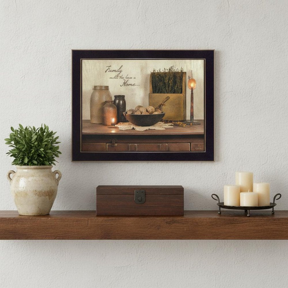 Family Makes a House a Home Black Framed Print Wall Art
