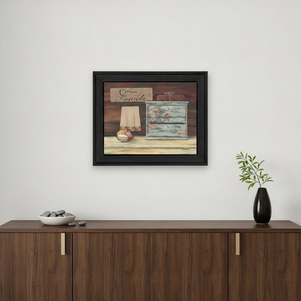 Clean Towels 1 Black Framed Print Bathroom Wall Art