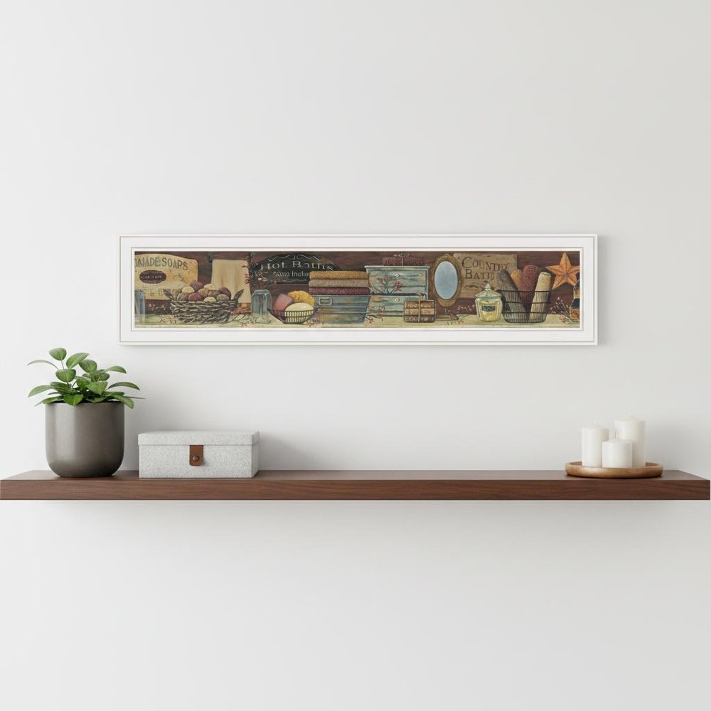 Country Bath Shelf 2 White Framed Print Bathroom Wall Art