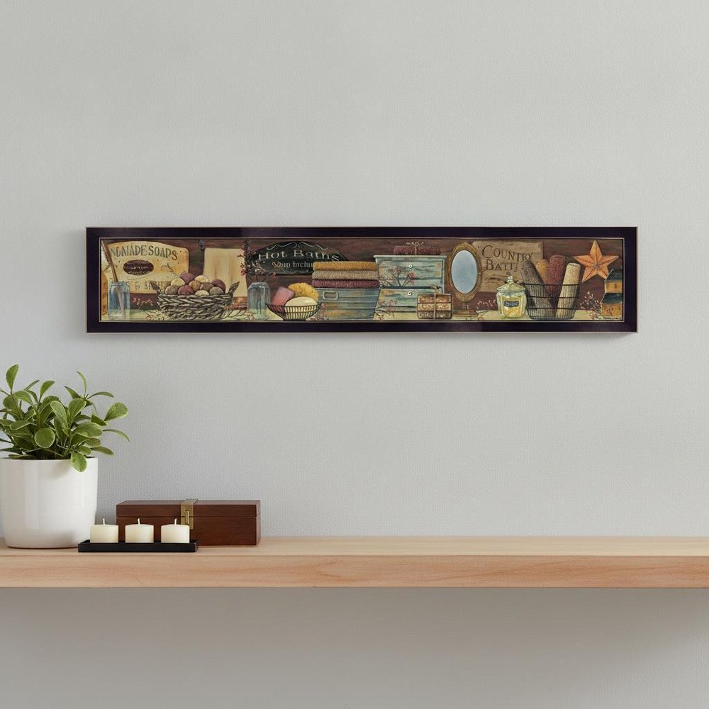 Country Bath Shelf 4 Black Framed Print Bathroom Wall Art