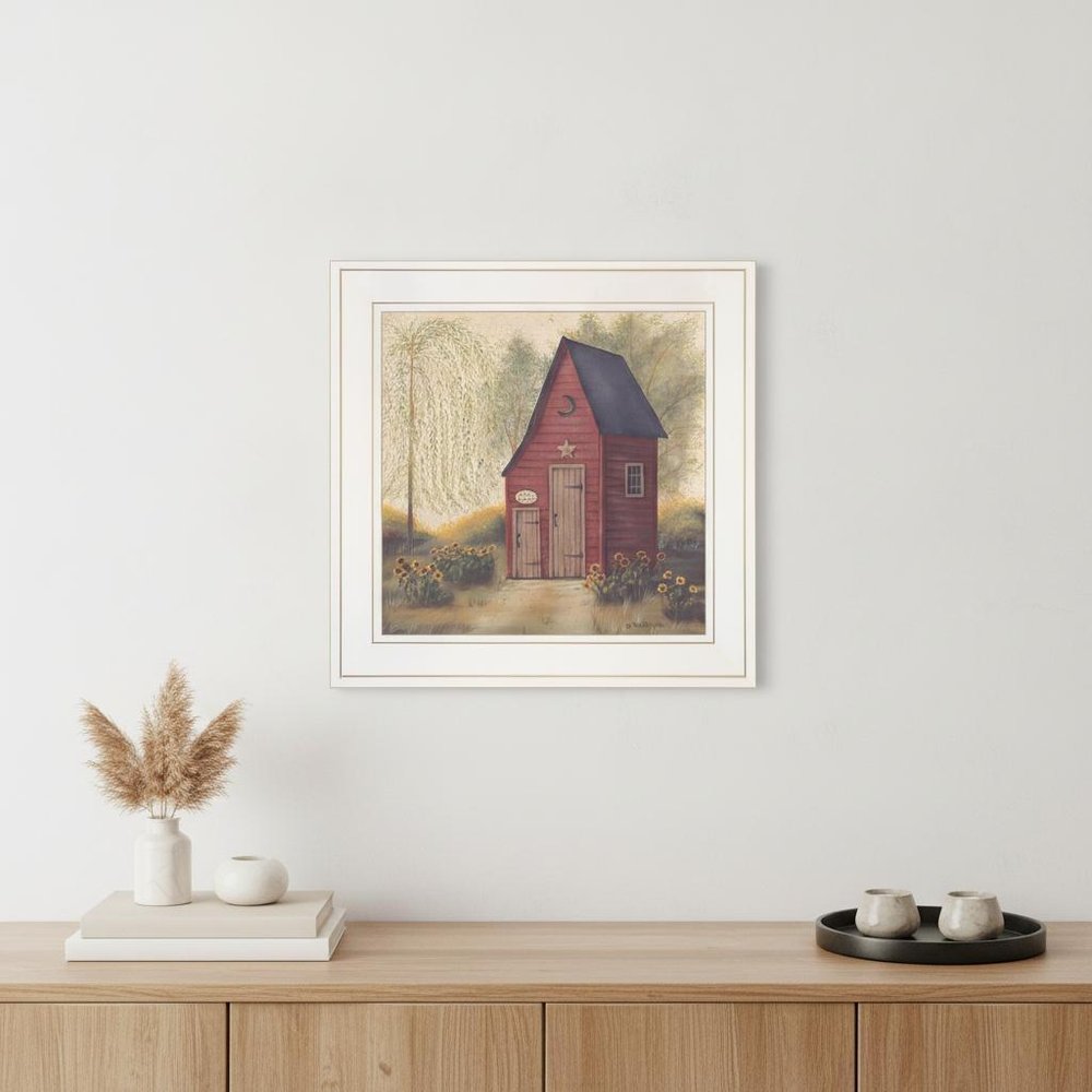 Folk Art Outhouse II 1 White Framed Print Bathroom Wall Art