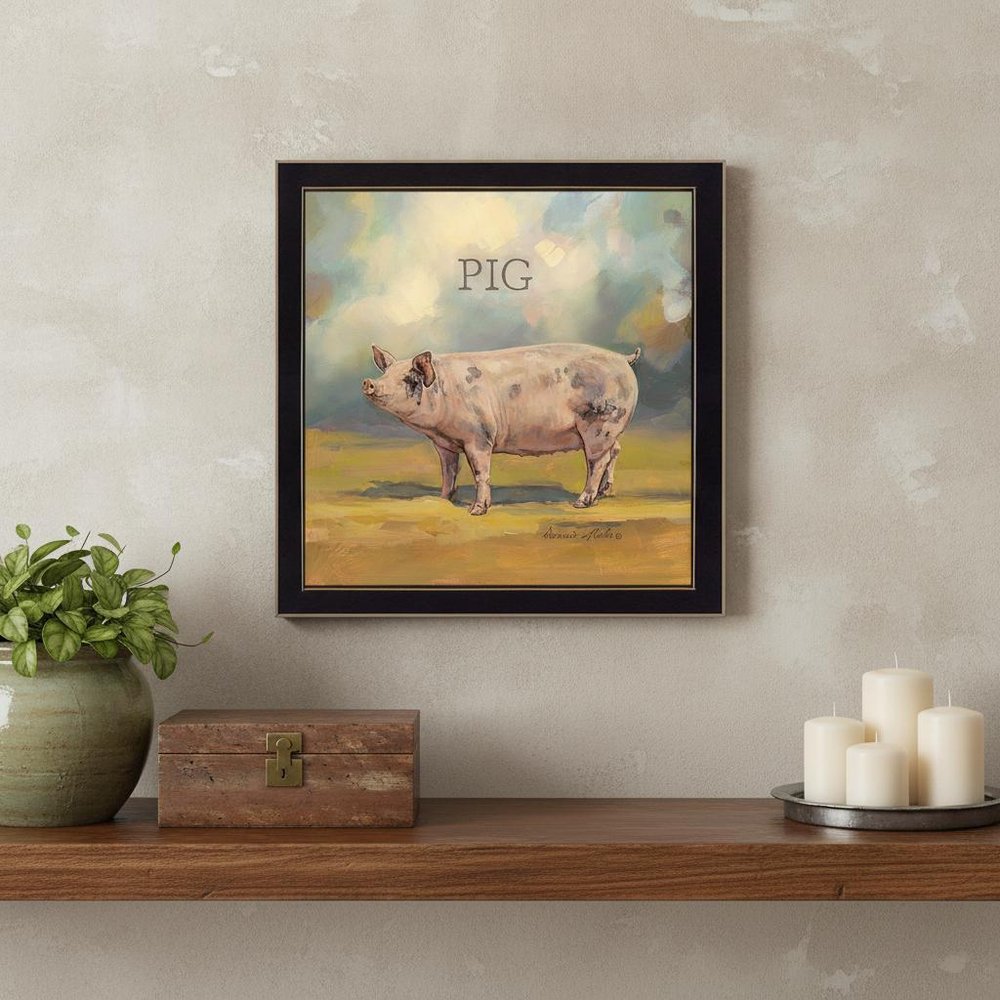 Piper the Pig Black Framed Print Wall Art