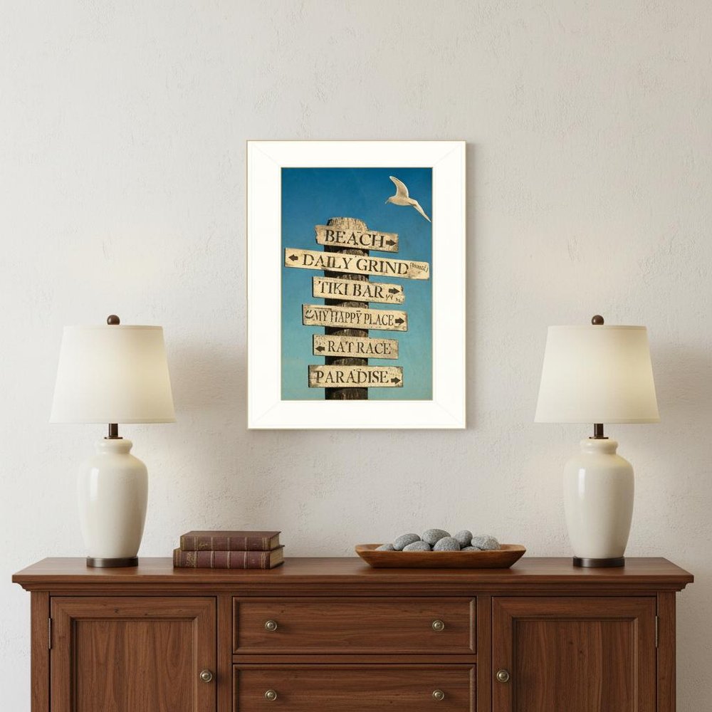 Beach Directional 2 White Framed Print Wall Art