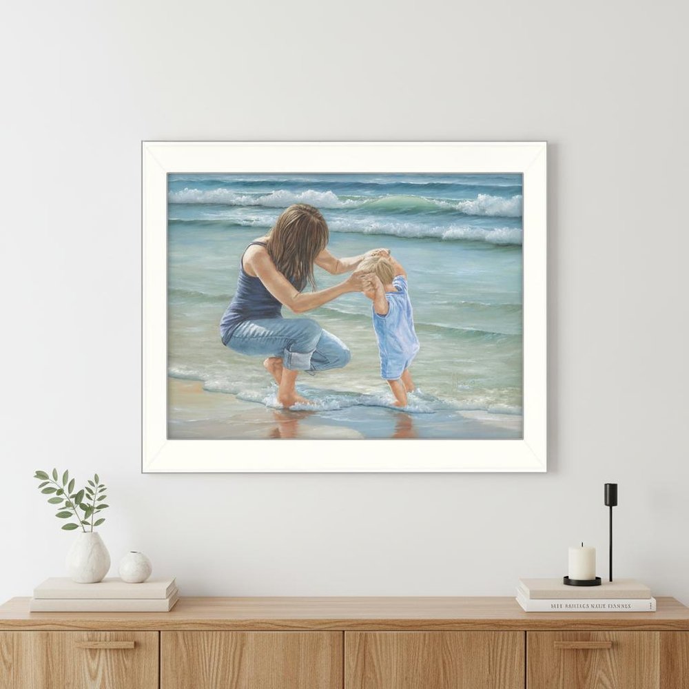Playing in the Water White Framed Print Wall Art