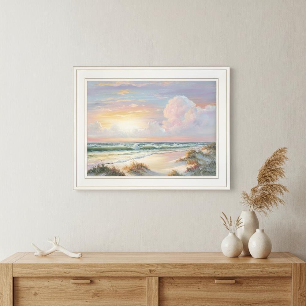 Golden Sunset on Crystal Cove 1 White Framed Print Wall Art