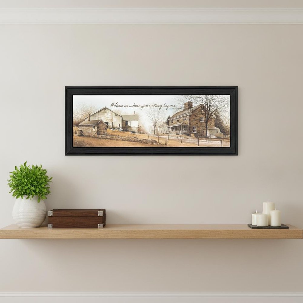 Home Begins Your Story Black Framed Print Wall Art