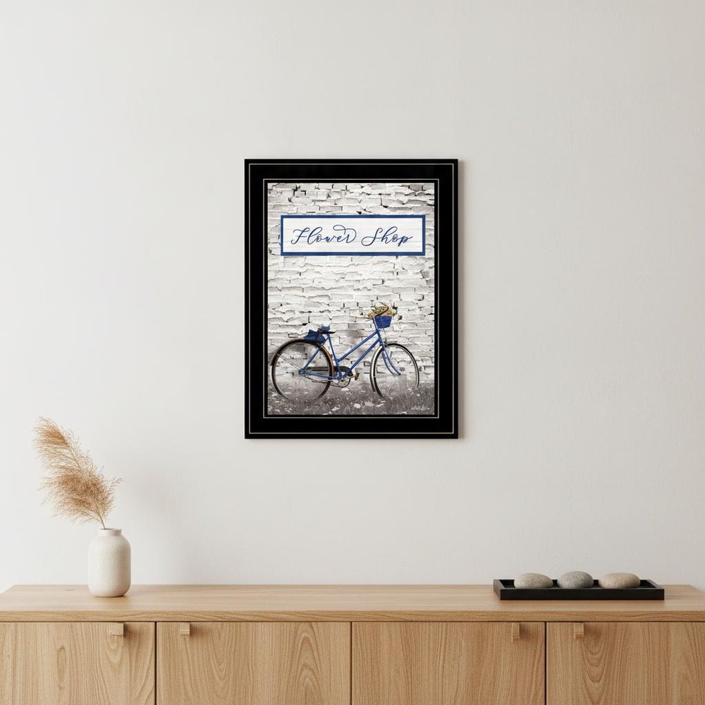 Flower Shop Bicycle 2 Black Framed Print Wall Art