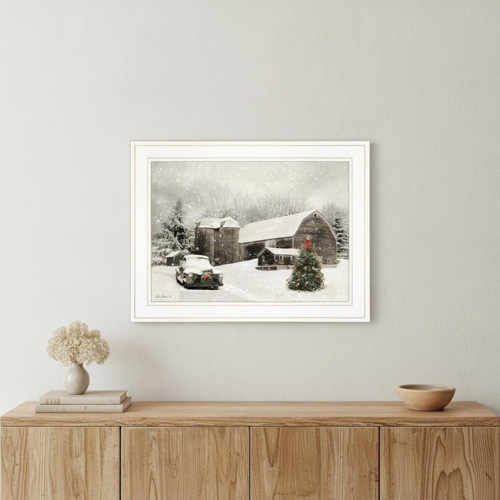 Farmhouse Christmas 1 White Framed Print Wall Art