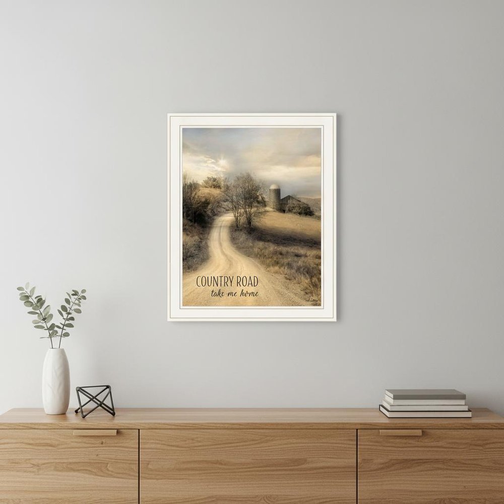 Country Road Take Me 1 White Framed Print Wall Art