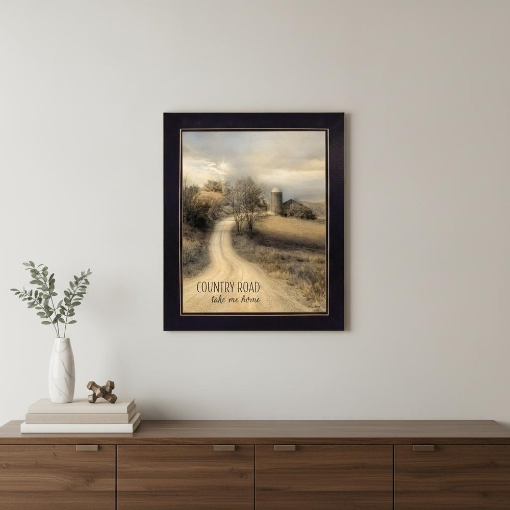 Country Road Take Me 2 Black Framed Print Wall Art