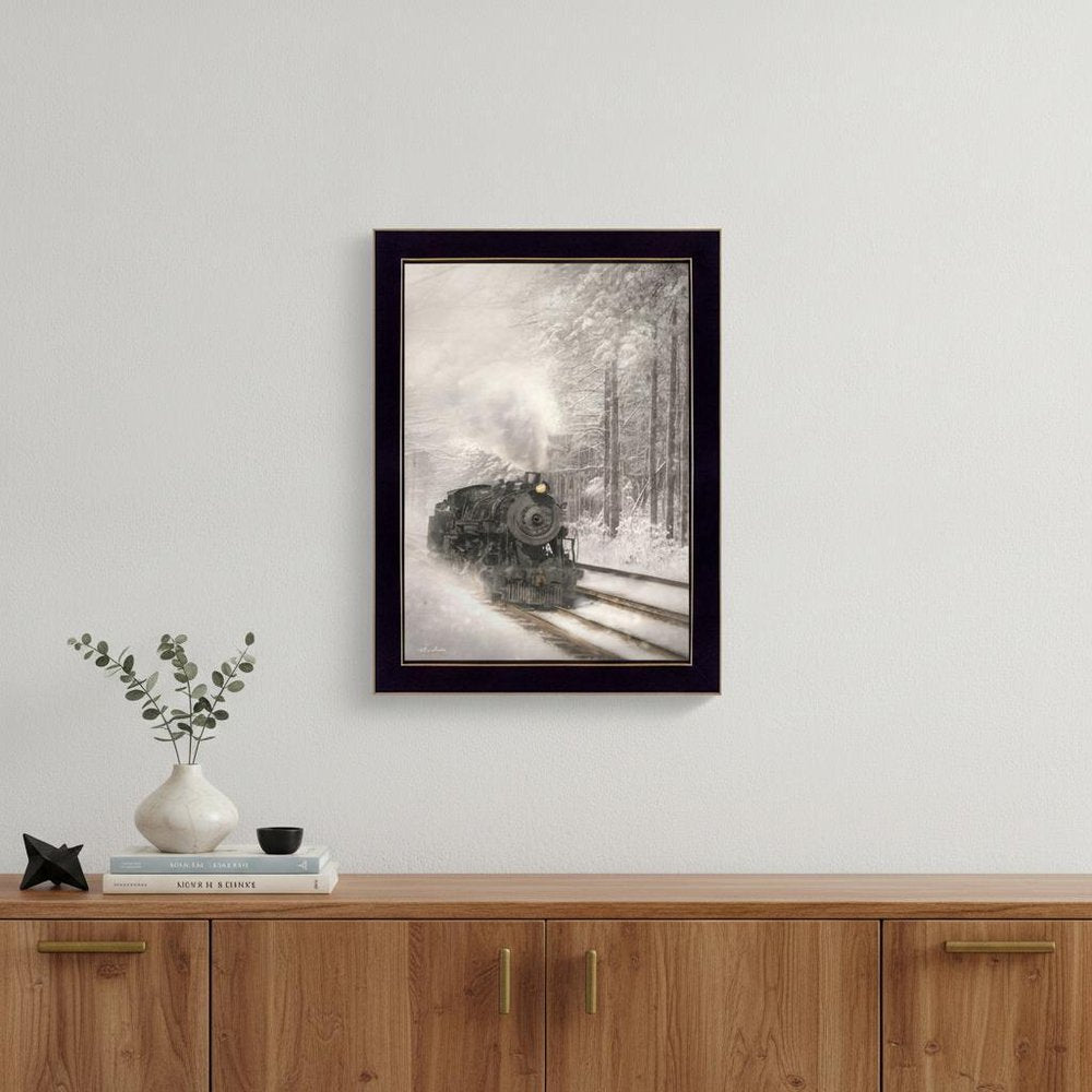 Snowy Locomotive 1 Black Framed Print Wall Art