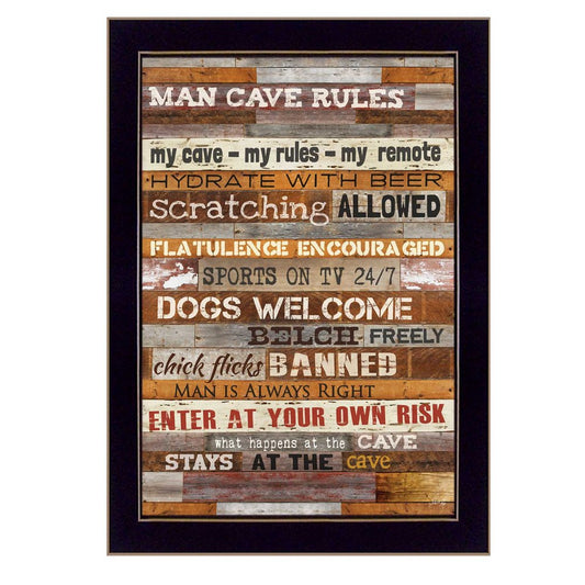 14" x 10" Man Cave Rules Black Framed Print Wall Art