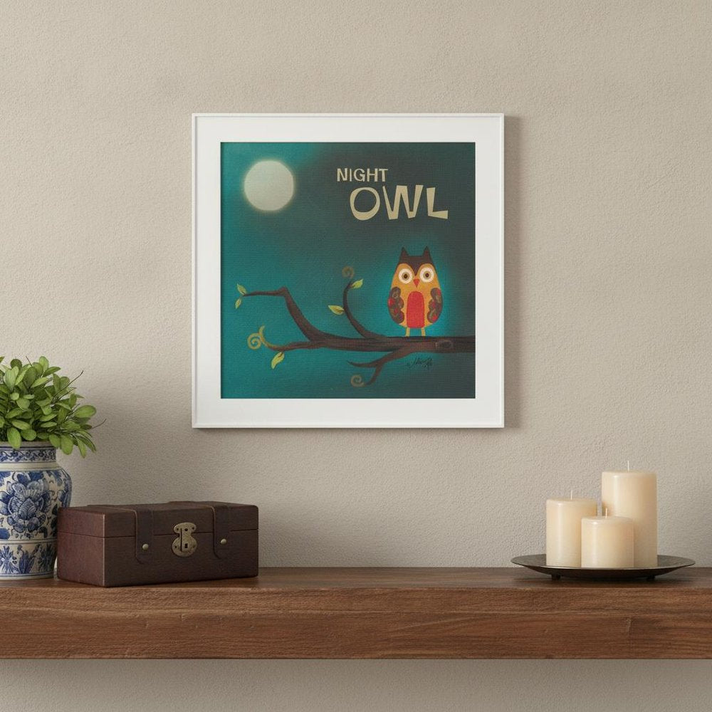 Night Owl 1 White Framed Print Wall Art