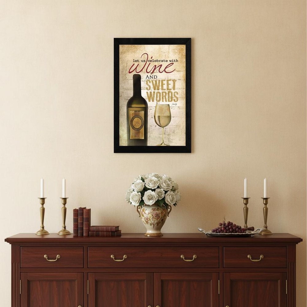 Wine And Sweet Words Black Framed Print Wall Art