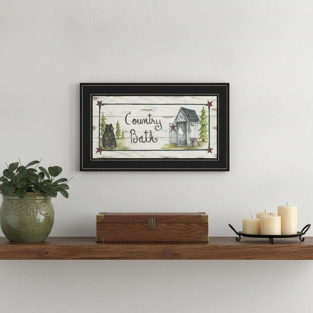 Country Bath 2 Black Framed Print Bathroom Wall Art