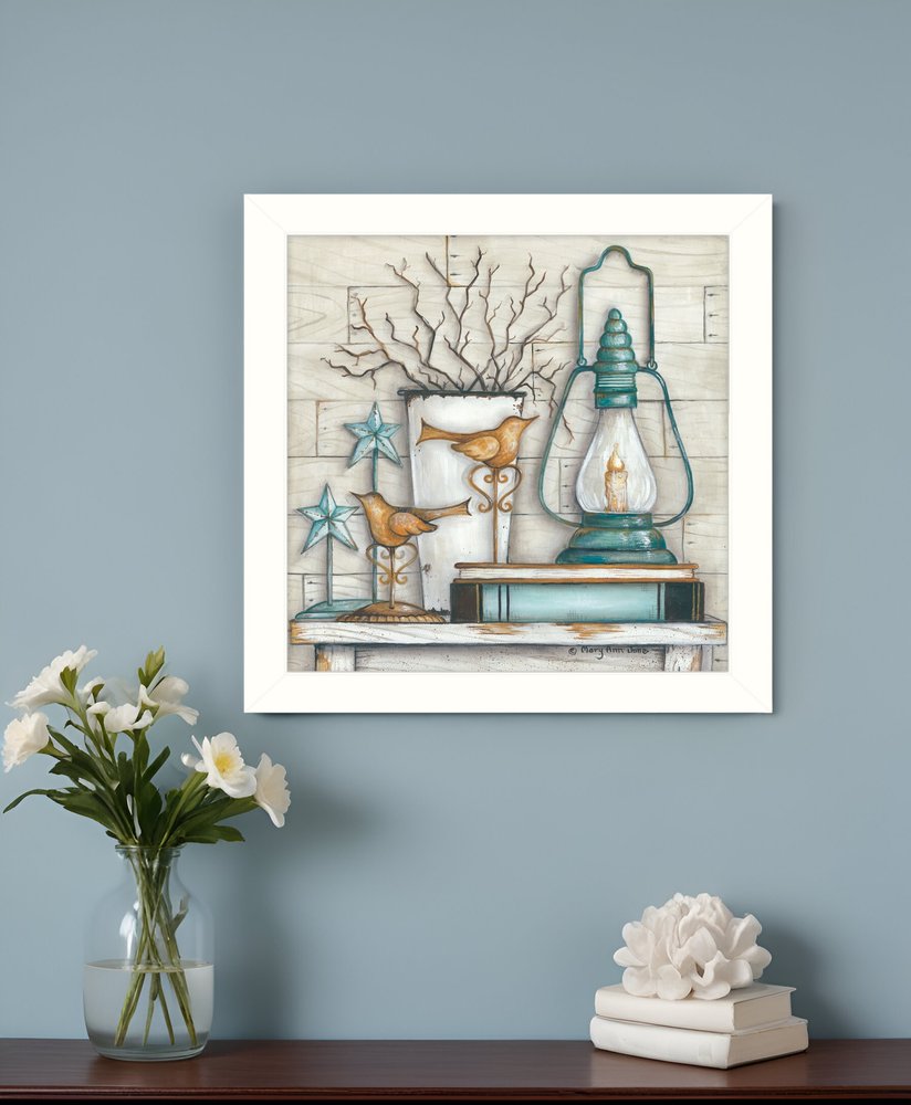 Lantern on Books 2 White Framed Print Wall Art