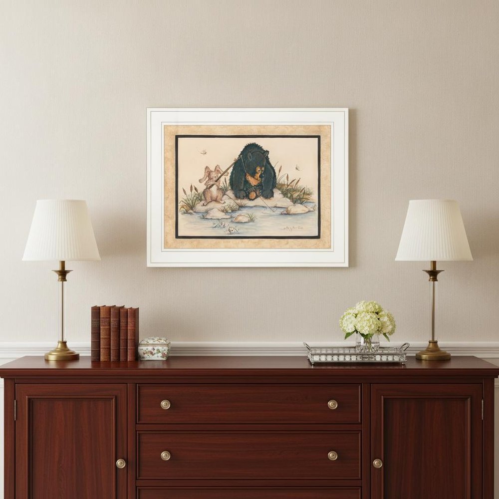 Gone Fishing 1 White Framed Print Wall Art