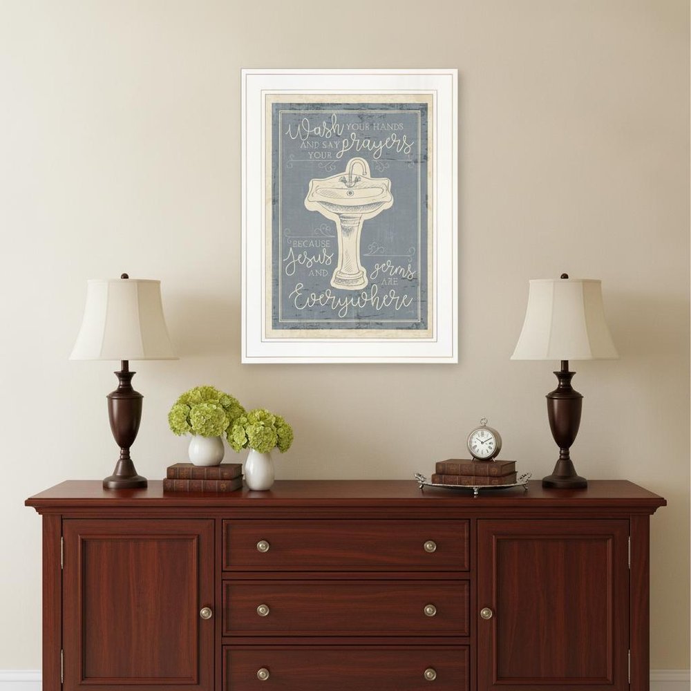 Wash Your Hands 6 White Framed Print Bathroom Wall Art