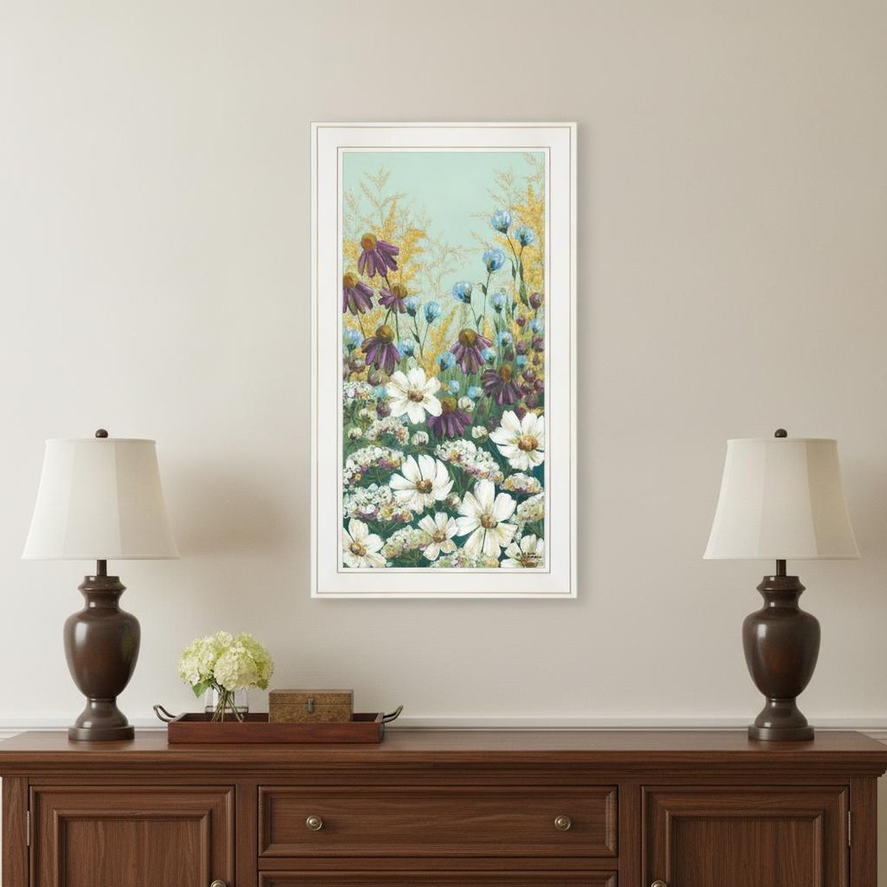 Floral Field Day White Framed Print Wall Art
