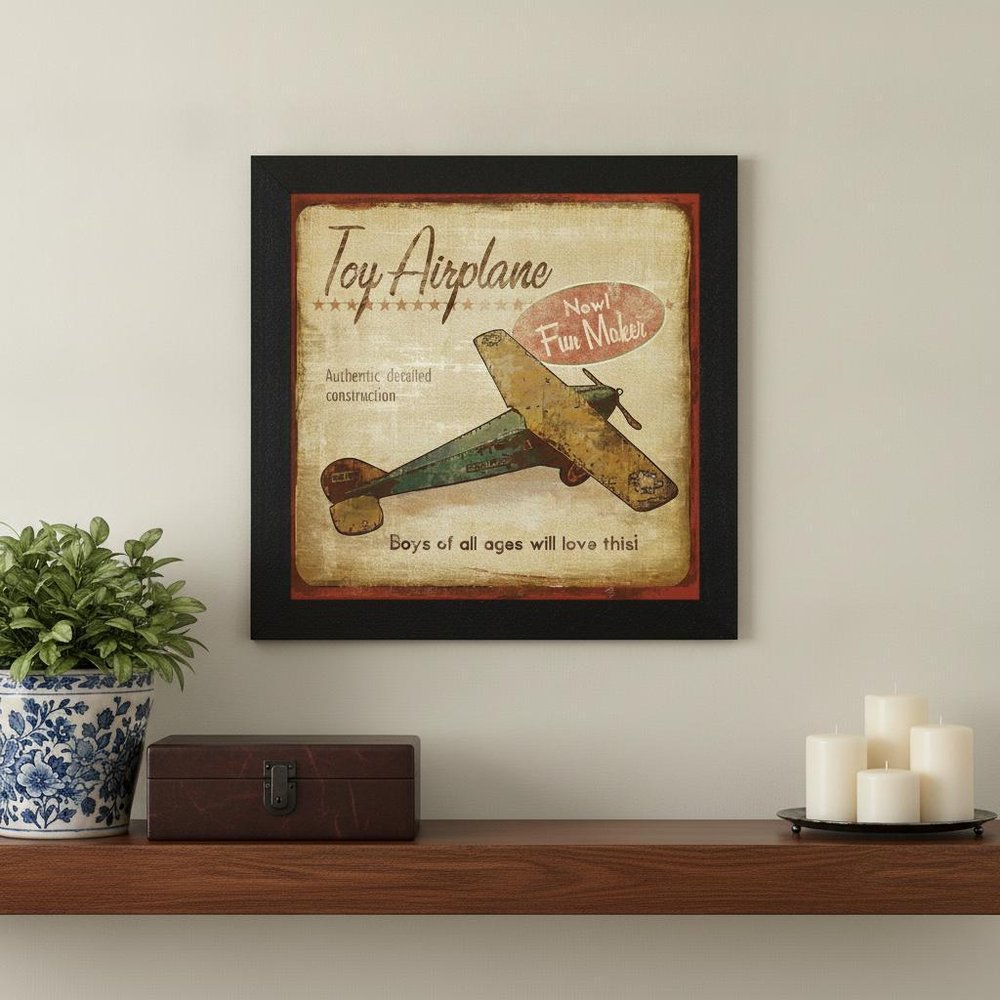 Toy Airplane Black Framed Print Wall Art