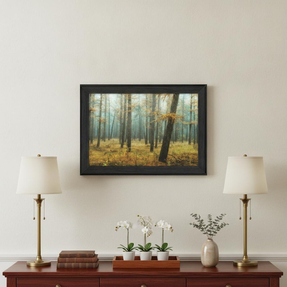 Holterberg in the Mist Black Framed Print Wall Art