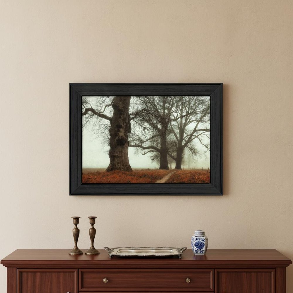 Misty Trees Black Framed Print Wall Art