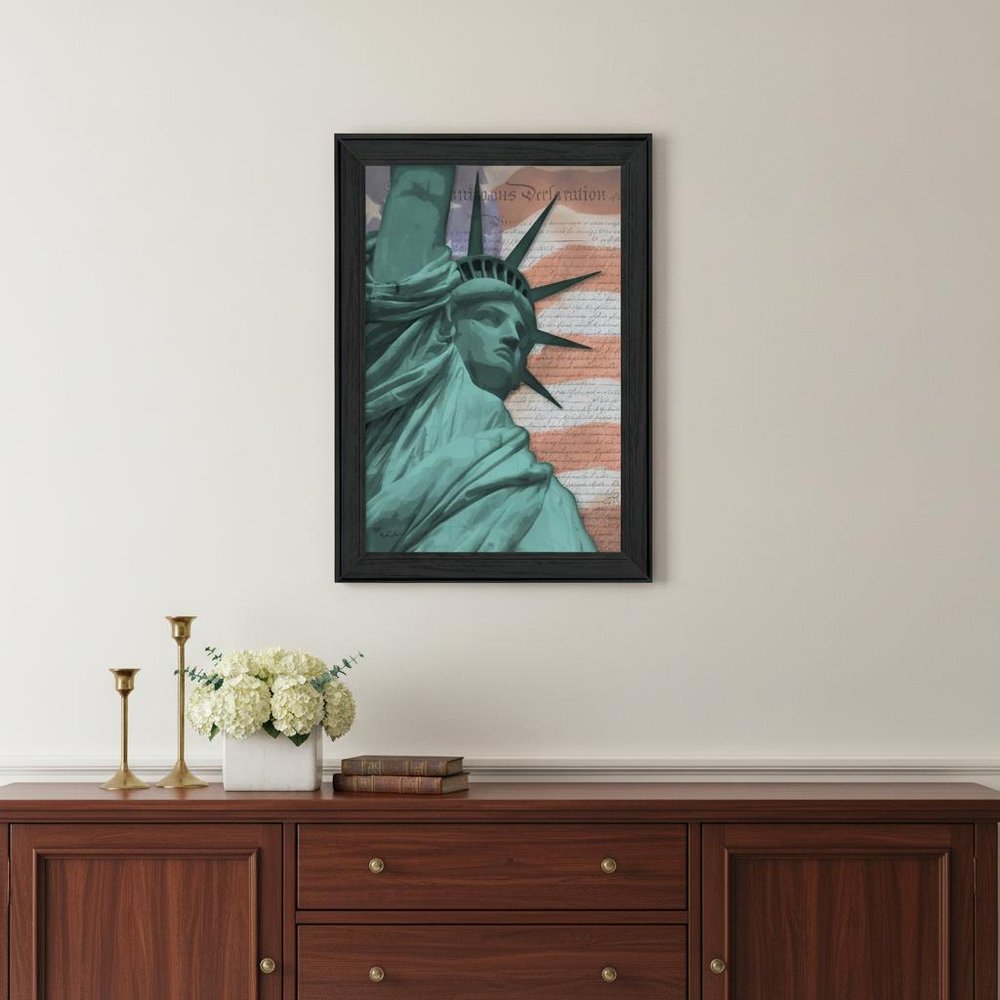 Lady Liberty Black Framed Print Wall Art