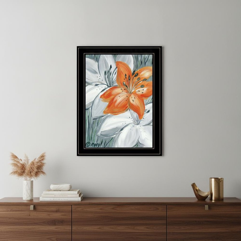 Tiger Lily in Orange 2 Black Framed Print Wall Art