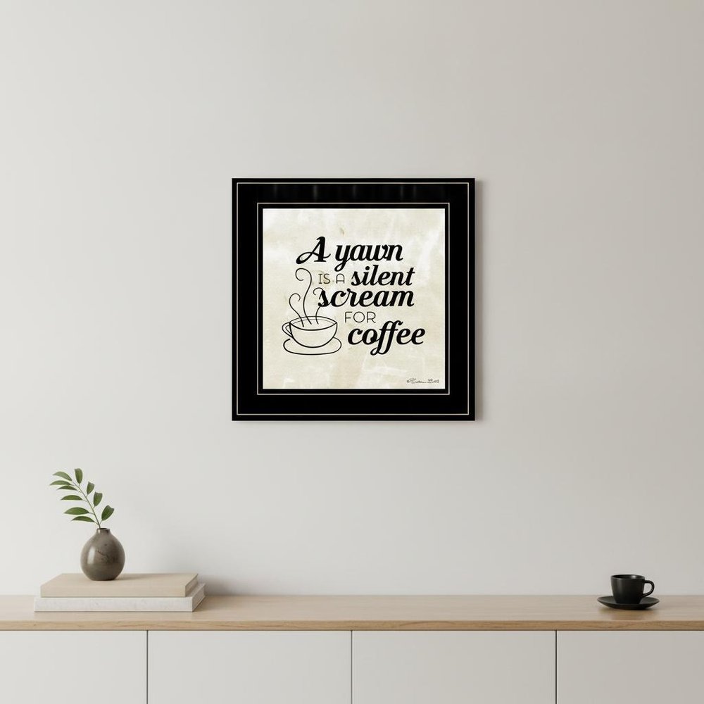A Silent Scream for Coffee 2 Black Framed Print Wall Art