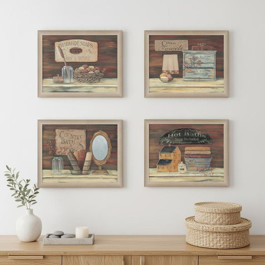 Set Of Four Bathroom COLLECTION I 1 Brown Framed Print Bathroom Wall Art