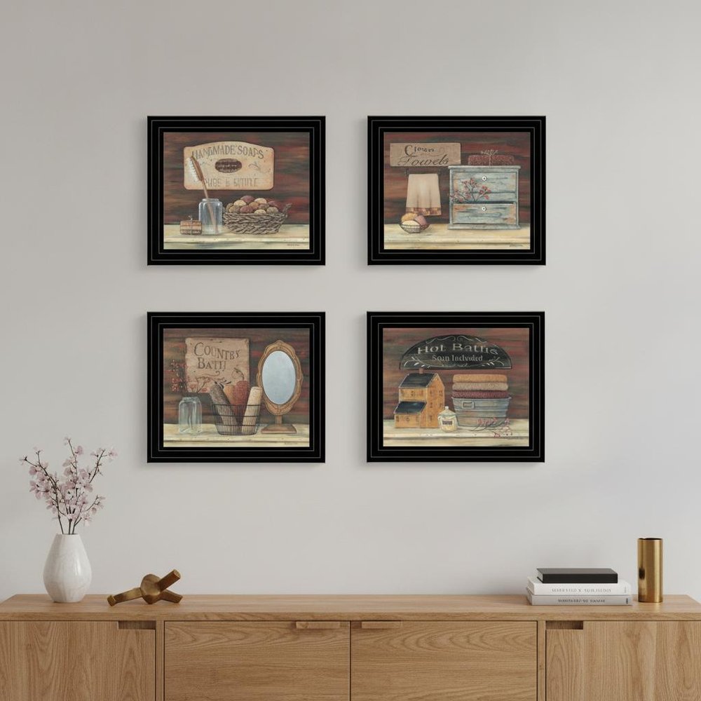 Set Of Four Bathroom COLLECTION I 2 Black Framed Print Bathroom Wall Art