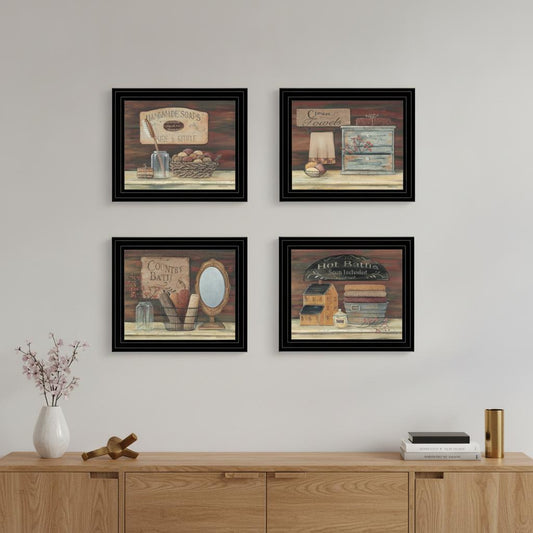 Set Of Four Bathroom COLLECTION I 2 Black Framed Print Bathroom Wall Art