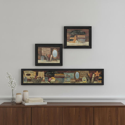 Set Of Three Country Bath I 1 Black Framed Print Bathroom Wall Art