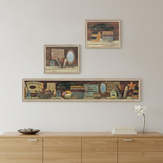 Set Of Three COUNTRY BATH II 4 Brown Framed Print Bathroom Wall Art