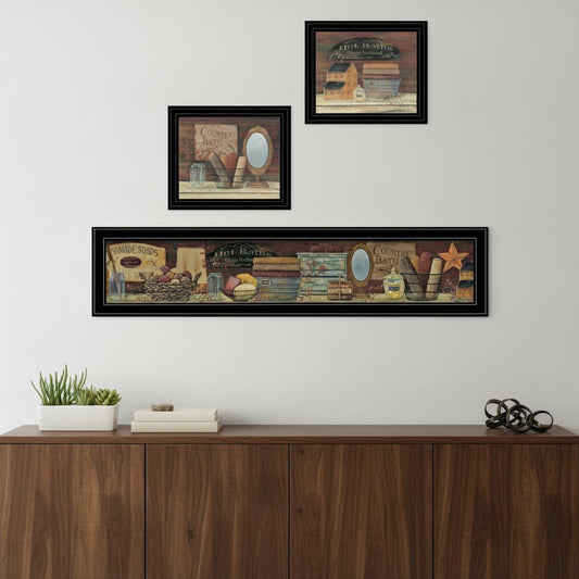 Set Of Three COUNTRY BATH II 5 Black Framed Print Bathroom Wall Art