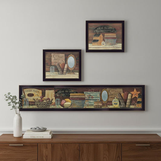 Set Of Three COUNTRY BATH II 6 Black Framed Print Bathroom Wall Art