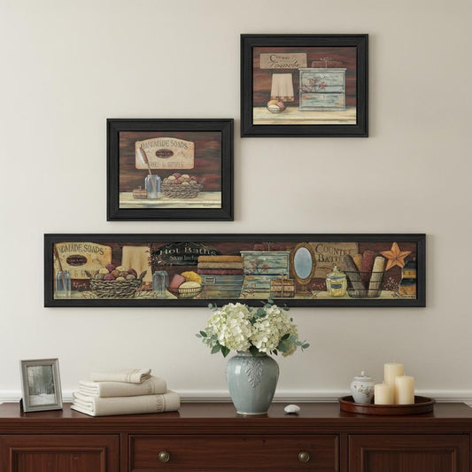 Set Of Three Country Bath II Collection 1 Black Framed Print Bathroom Wall Art