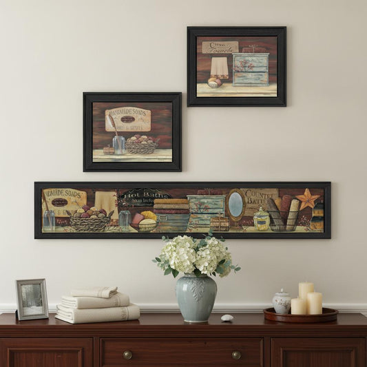 Set Of Three Country Bath II Collection 1 Black Framed Print Bathroom Wall Art