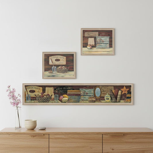 Set Of Three COUNTRY BATH II 7 Brown Framed Print Bathroom Wall Art