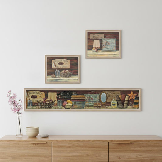 Set Of Three COUNTRY BATH II 7 Brown Framed Print Bathroom Wall Art