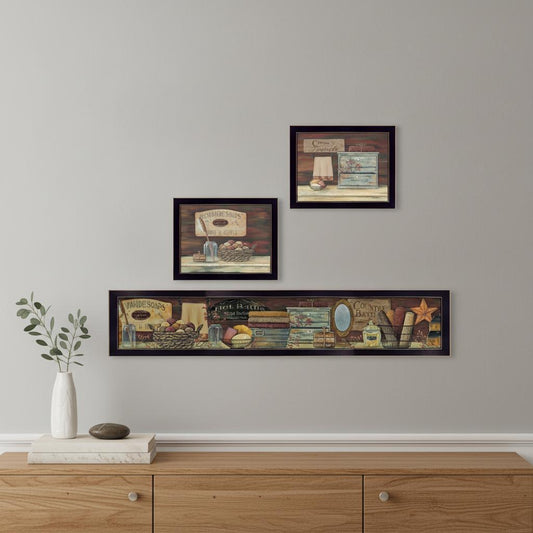 Set Of Three COUNTRY BATH II 9 Black Framed Print Bathroom Wall Art