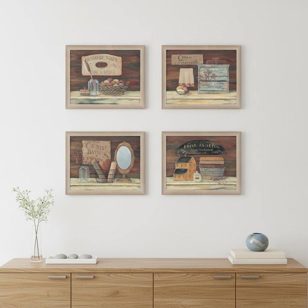 Set Of Four Bathroom II Brown Framed Print Bathroom Wall Art