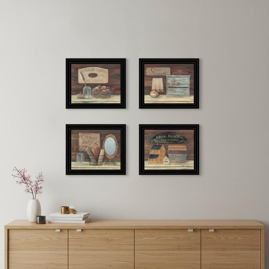 Set Of Four Bathroom Collection II 1 Black Framed Print Bathroom Wall Art