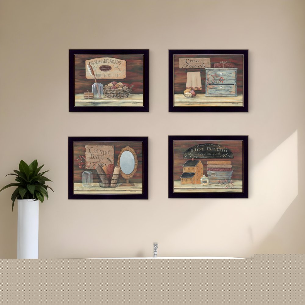 Set Of Four Bathroom Collection II 2 Black Framed Print Bathroom Wall Art