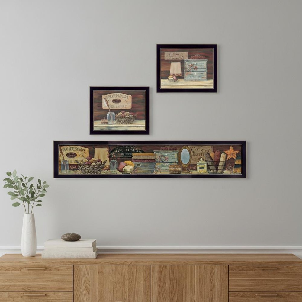 Set Of Three COUNTRY BATH 1 3 Black Framed Print Bathroom Wall Art