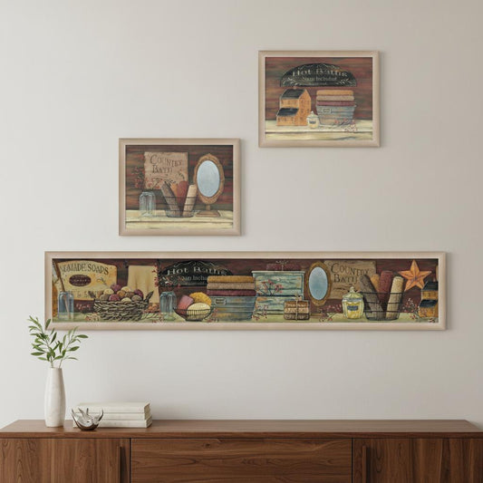 Set Of Three Country Bath II Collection 2 Brown Framed Print Bathroom Wall Art
