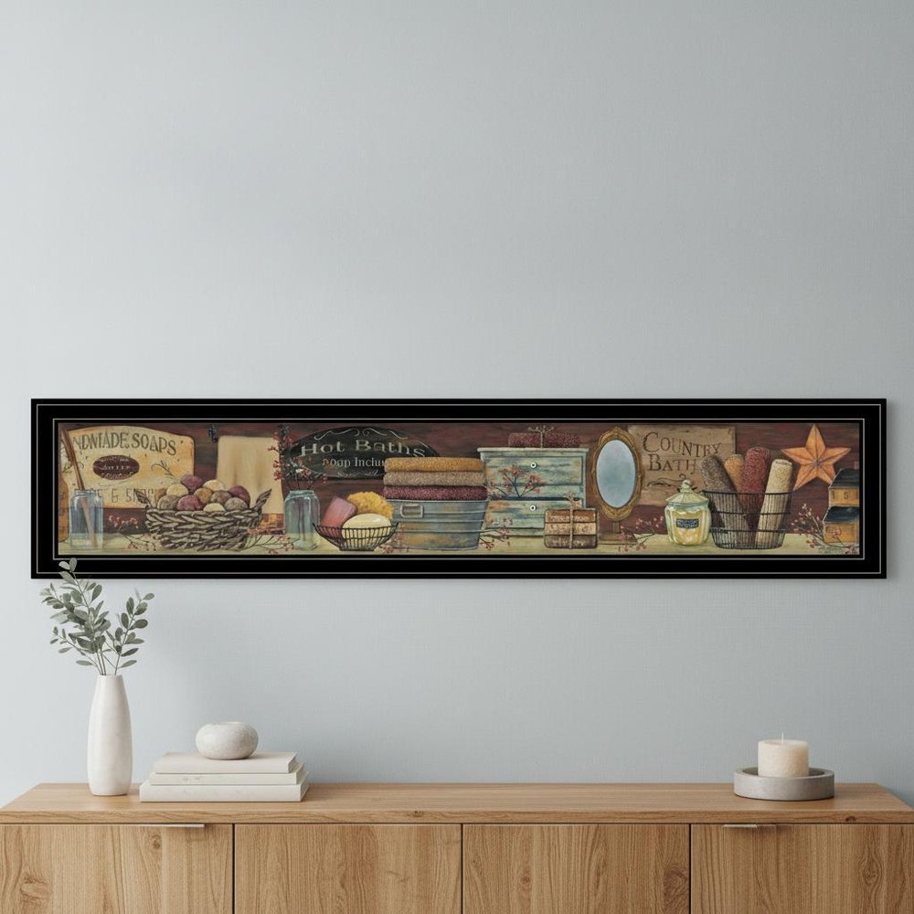 Set Of Three COUNTRY BATH II 10 Black Framed Print Bathroom Wall Art