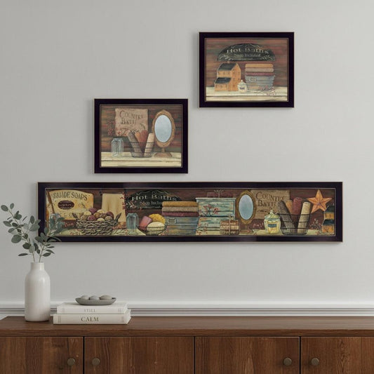 Set Of Three Country Bath 11 Black Framed Print Bathroom Wall Art